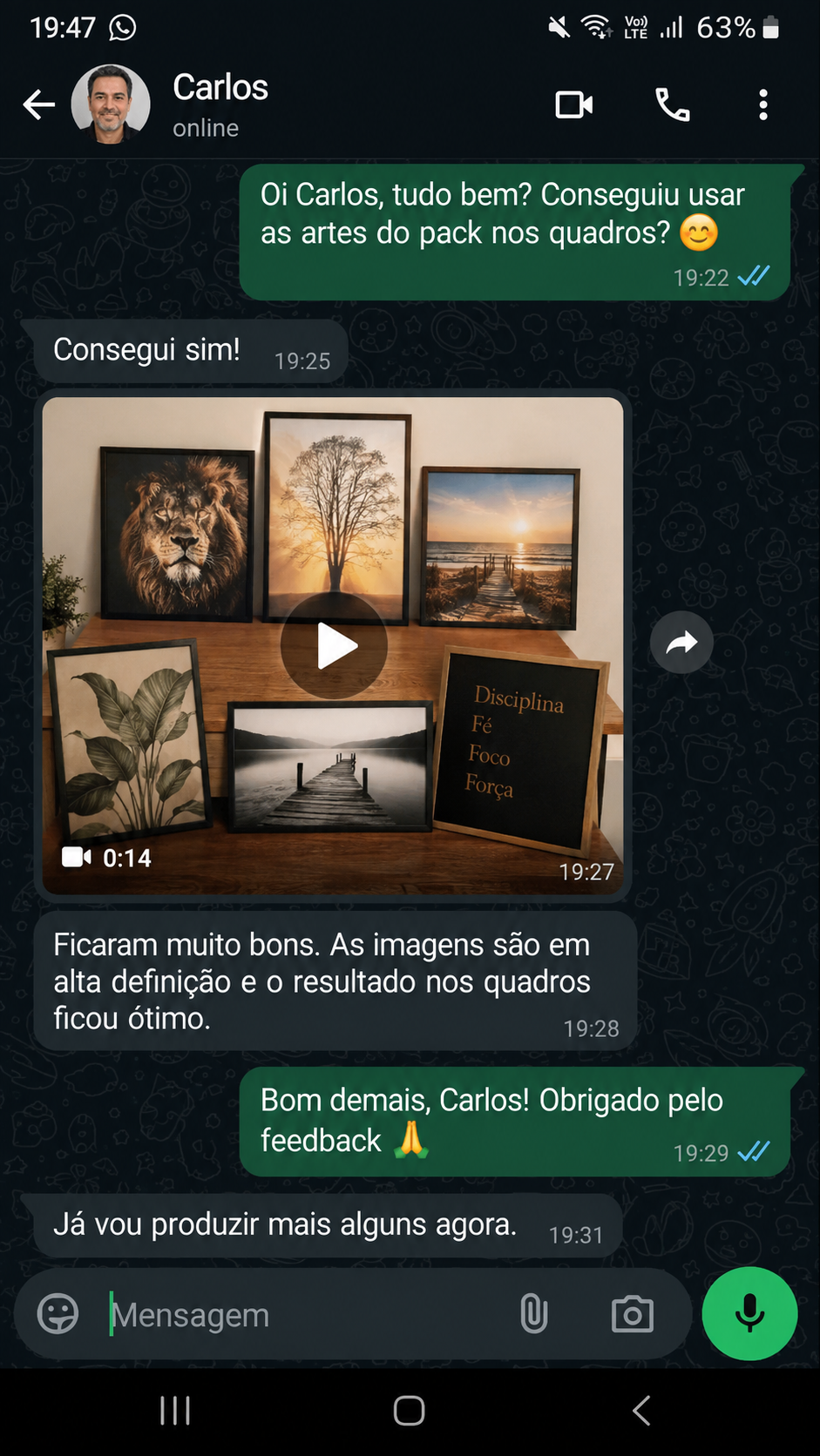 Print de conversa no WhatsApp com cliente Carlos