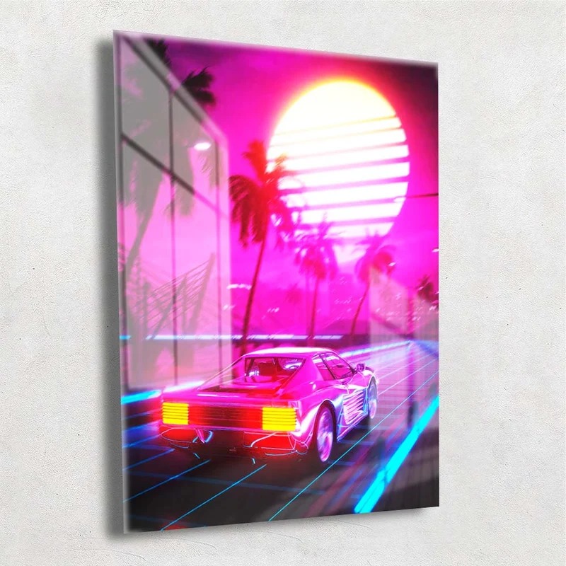 Quadro metálico — carro retrô neon