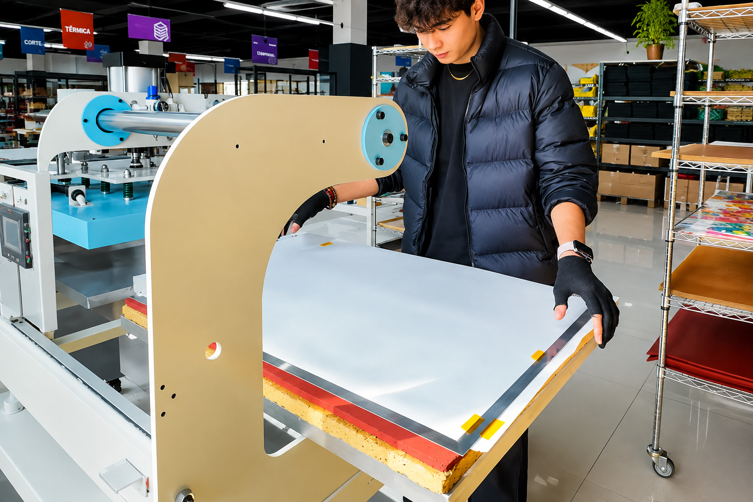 Produção de quadro metálico na prensa térmica