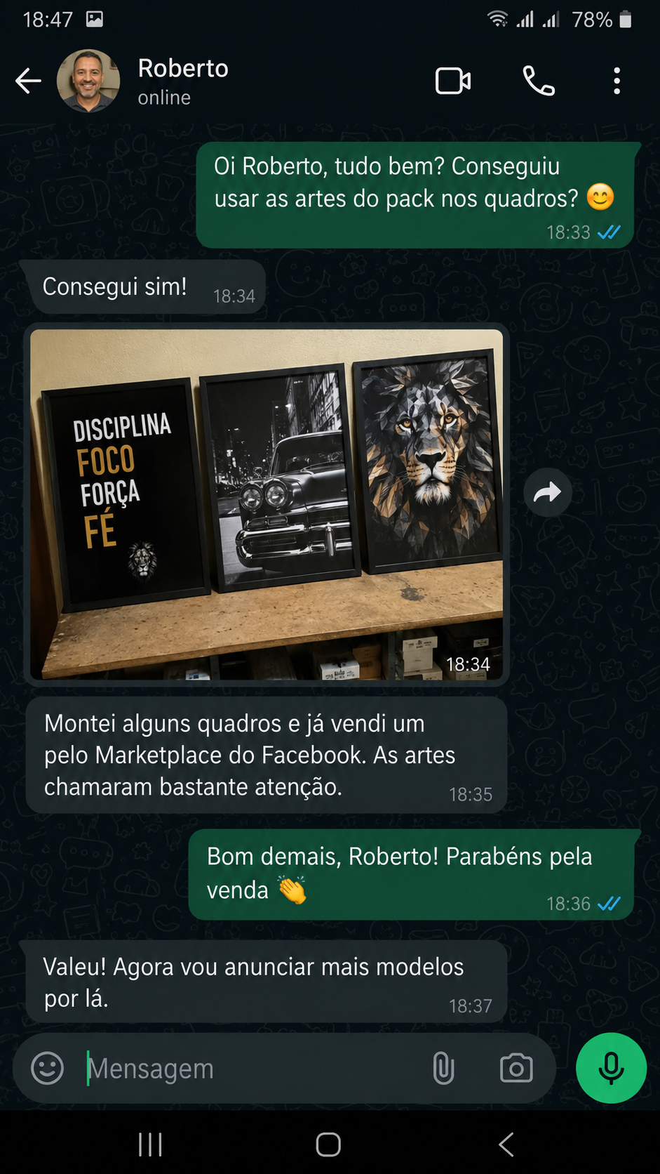 Print de conversa no WhatsApp com cliente Roberto