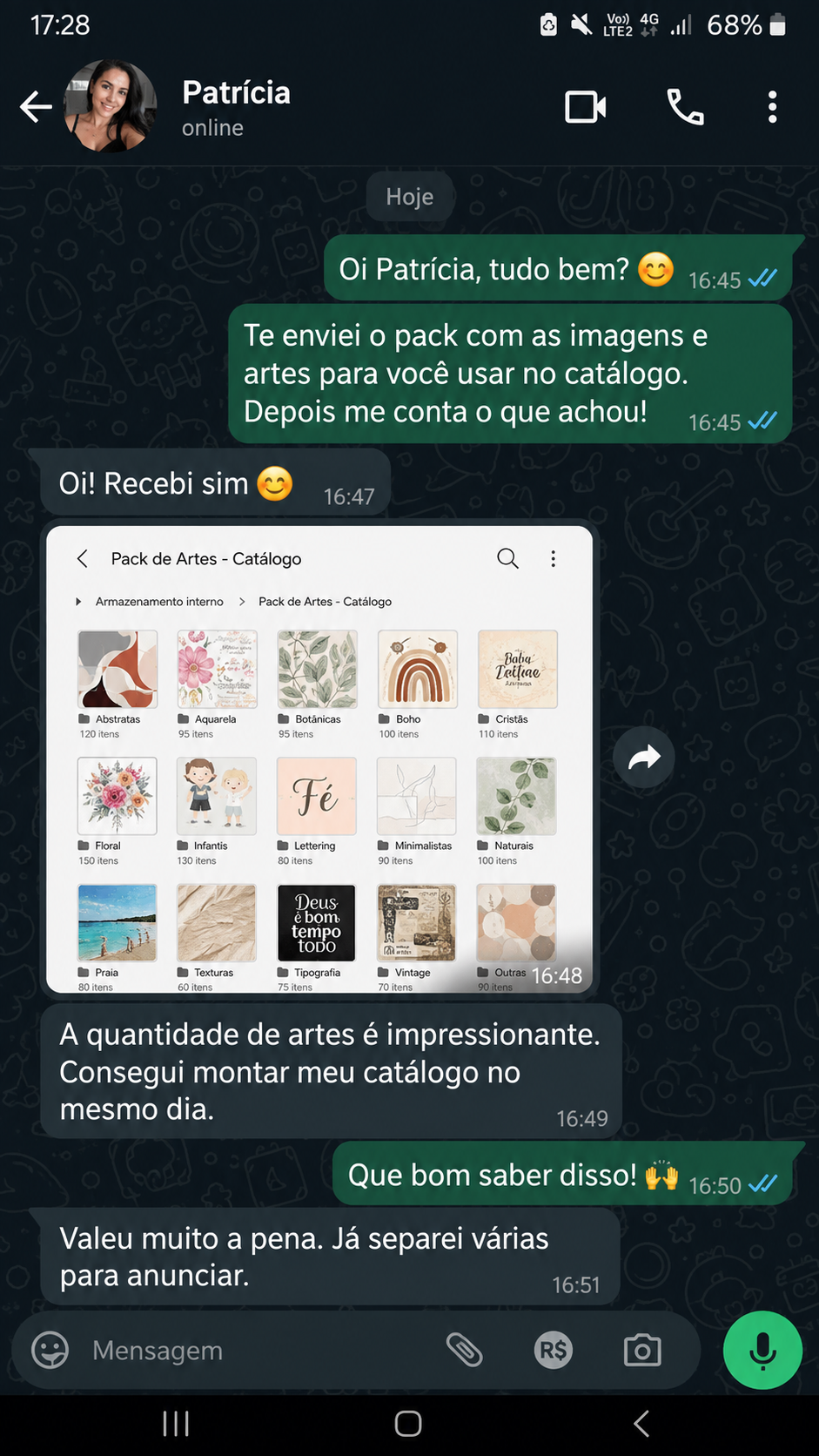 Print de conversa no WhatsApp com cliente Patrícia