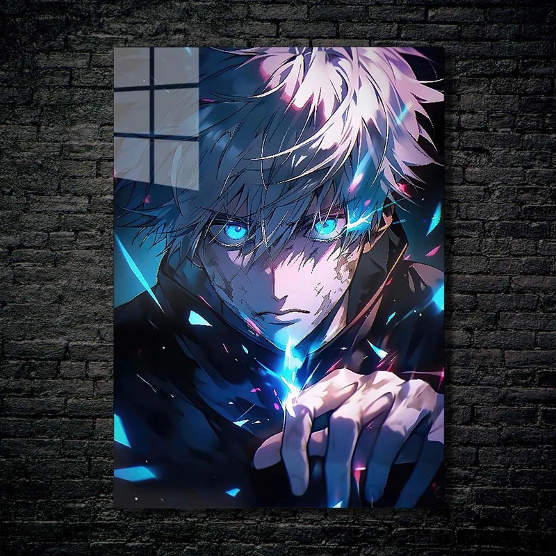 Quadro metálico — personagem anime olhos azuis
