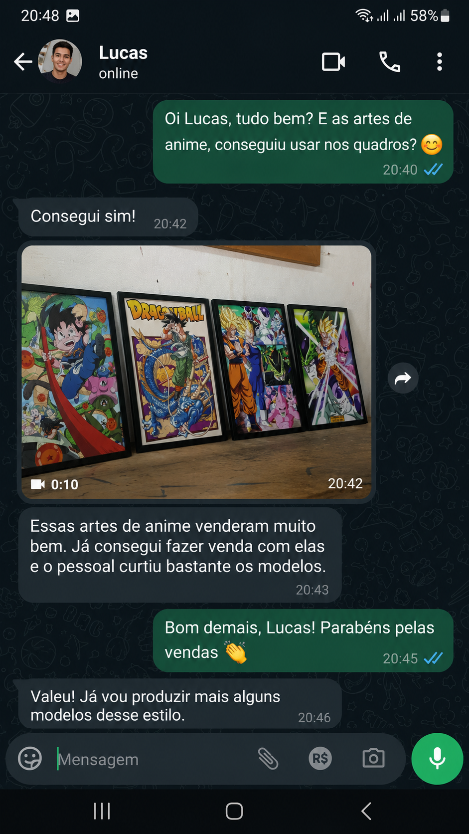 Print de conversa no WhatsApp com cliente Lucas